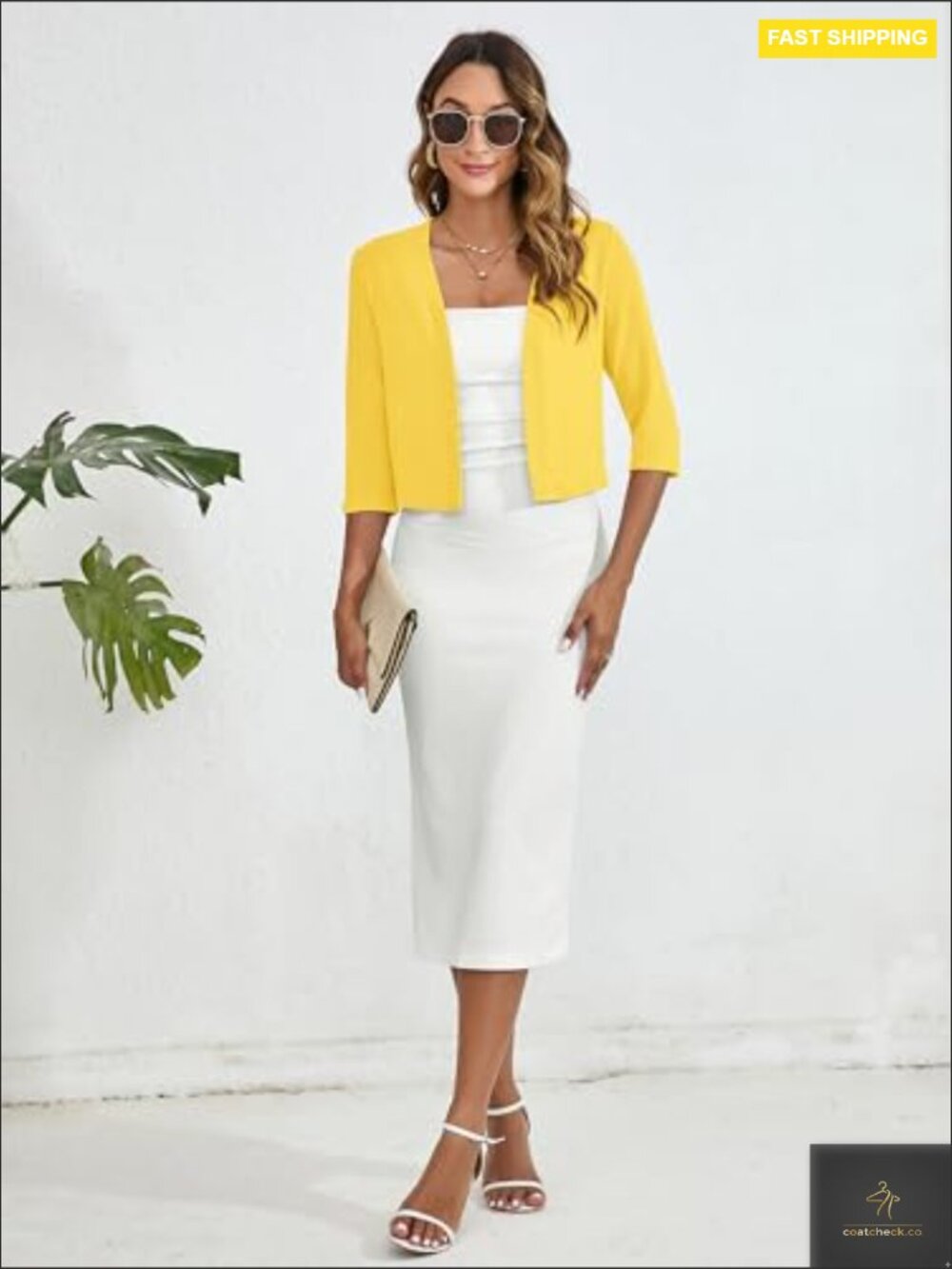 Lightweight Cropped Cardigan 3/4 Sleeve Open Front Shrug for Dress - Picture 4 of 5